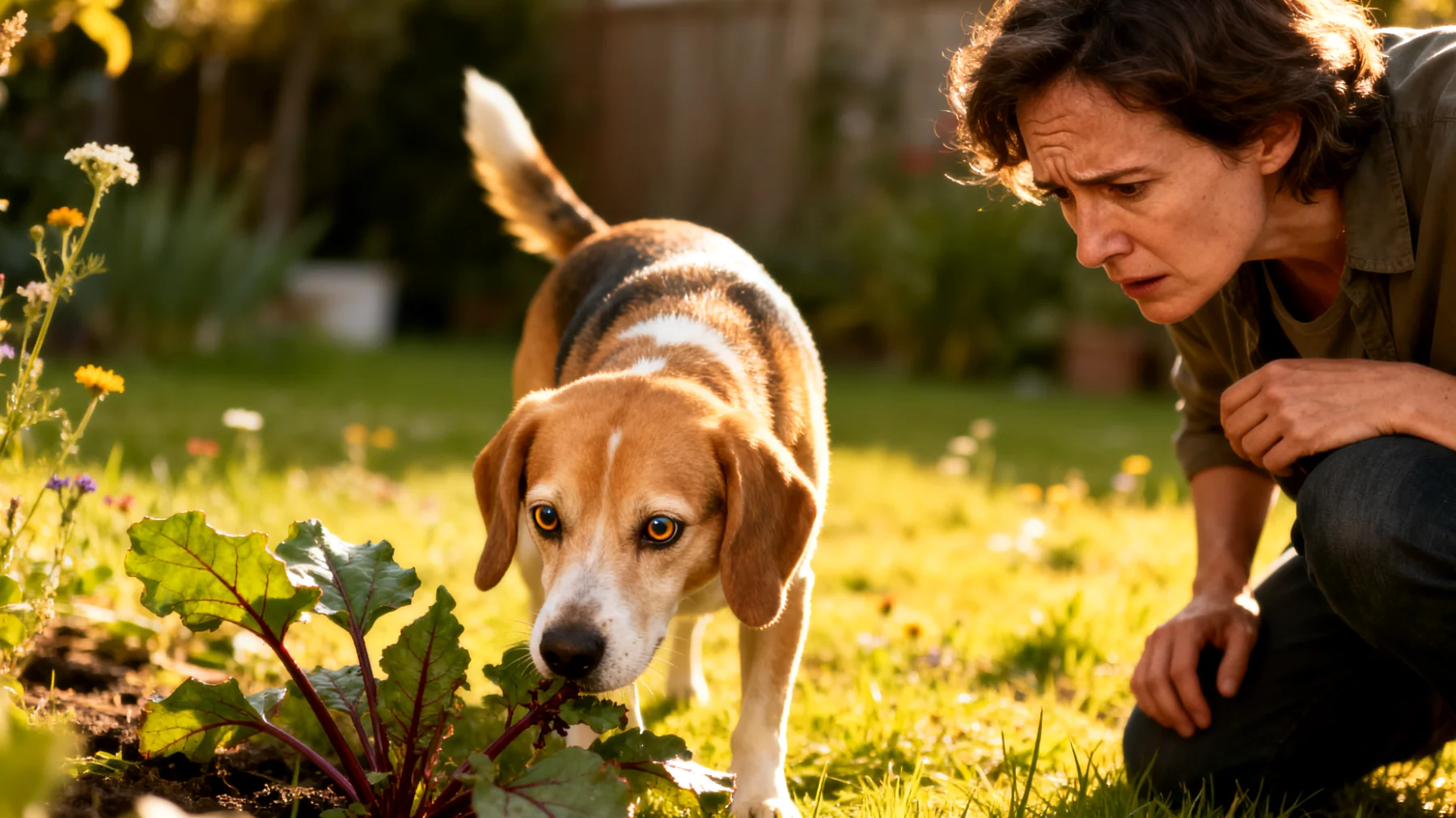 Hunde im Garten können giftige Pflanzen fressen, sich an scharfkantigen Gegenständen verletzen oder durch Parasiten wie Zecken und Flöhe befallen werden, was präventive tierärztliche Maßnahmen und Gartengestaltung erfordert"